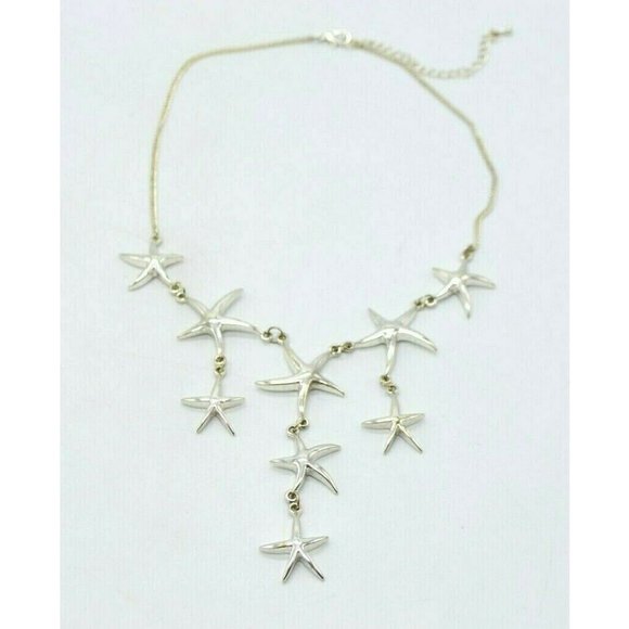 Vintage Jewelry - Silver Tone Metal Starfish Star Dangle Bib Choker